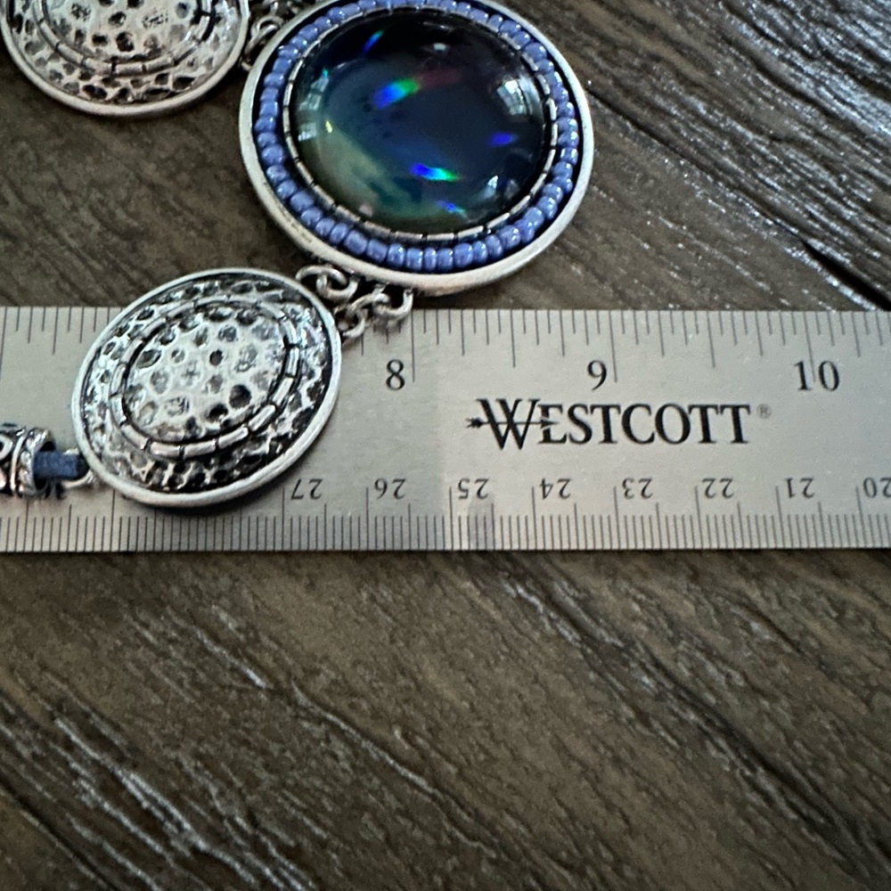 Sterling Silver & Opal Stone Statement Necklace - image 2